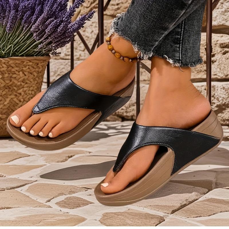 New Women's Platform Sandals Slip-On Thick Sole Mid-Heel Thong Slippers - PVC Breathable Summer Casual Beach Shoes for Daily Wear & Vacations