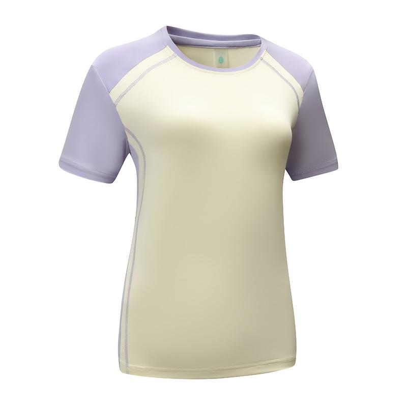 Sports Short Sleeved Color Blocked Fitness Top, Women's Tight Yoga Suit, Outdoor Running Casual T-shirt
