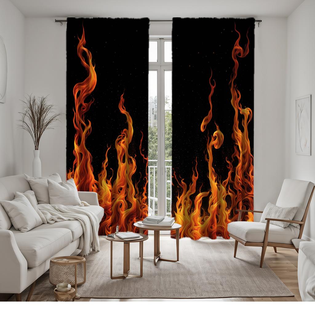 2 Stück Lebendige Flammen Verdunkelungsvorhänge – Halbtransparent für Wohnzimmer & Schlafzimmer Dekoration
