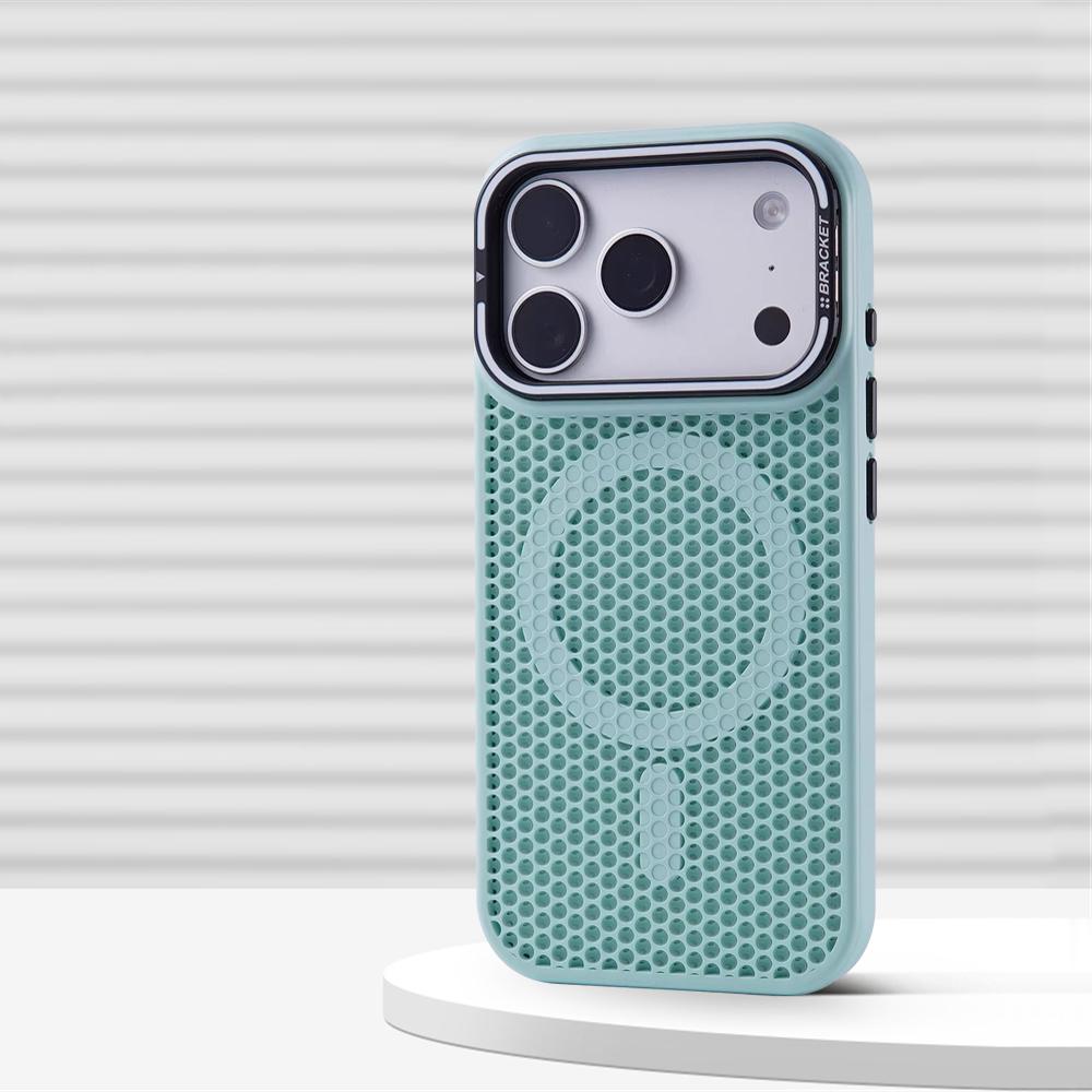 Honeycomb Grid Mesh Cooling for Magsafe Case for iPhone 17 Pro Max 16 15 13 14 12 Plus Alloy Lens Bracket Wireless Charge Cover