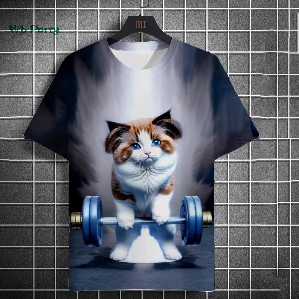Fun Men's T-Shirt 3D Fitness Cat Print Short Sleeve T-Shirt Oversized Men's Clothing Summer Street Casual Top Fun Animal T-Shirt