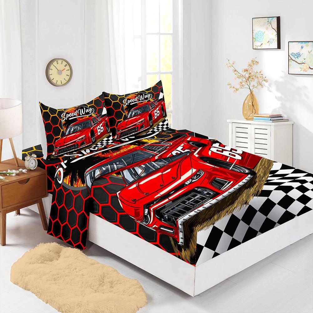 Mattress Four-Piece Car Racing Bed Sheet Kit Digital Printing Mattress Protective Cover