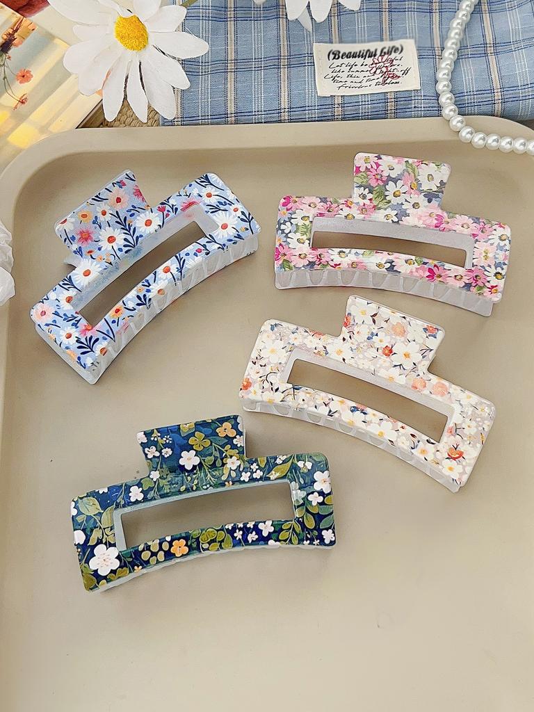 3 Pcs Medium Hair Claw Clips for Women Girls, Pink Strong Hold Matte Square Hair Clips for Thick Thin Hair