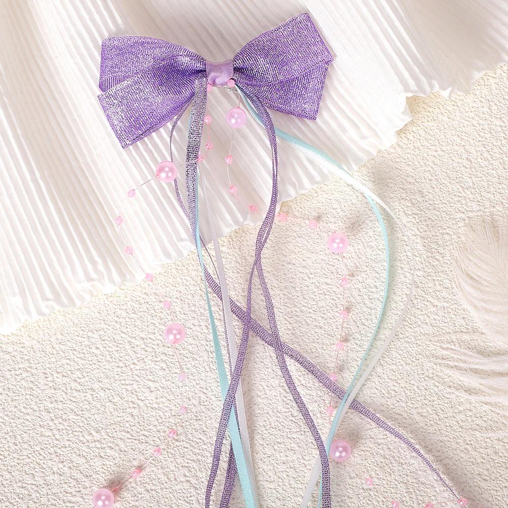 

1Pcs Colorful Stain Bow Hair Clips with Long Pearl Tail Ribbon for Women Girls Sweet Butterfly Headwear Spring Hair Accessories