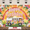 2D Plane, 1 Piece of Retro Bohemian Hippie Truck Birthday Party Background, Very Suitable for Family, Room or Wall Decor