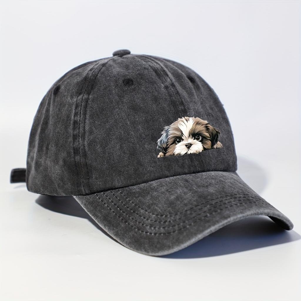 Lying puppy print vintage design for both men and women, outdoor leisure, sun protection, hiking hat