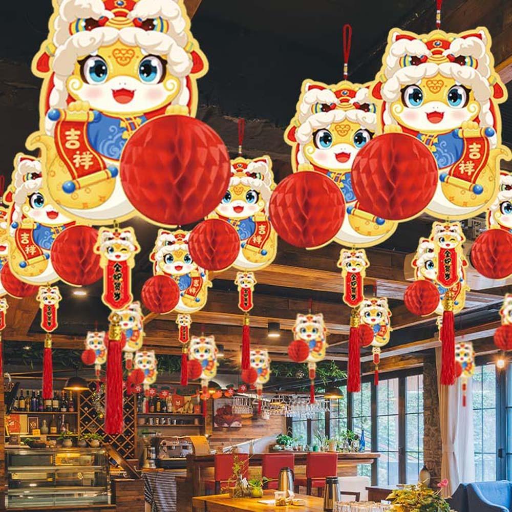 Chinese Snake Year Pendants Blessing Honeycomb Ball Ornament New Year Red Paper Lantern Birthday