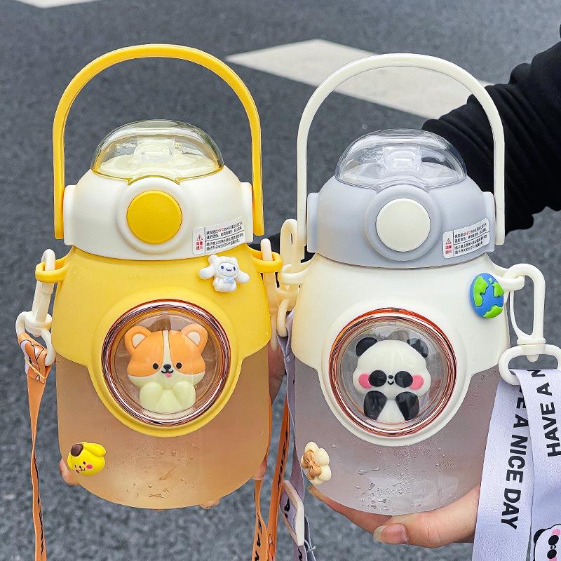 Large Capacity Cute Girl's Straw Cup - Children's Big Belly Water Bottle for School and Sports
