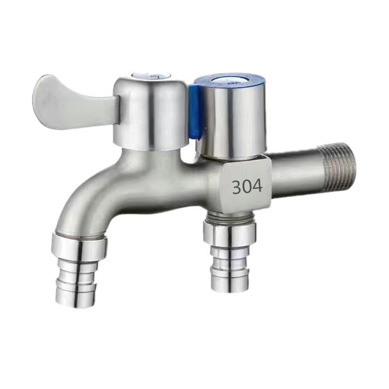 Stainless Steel Faucet Double Outlet Dual Control Water Tap One in Two Out Faucet 1/2  Bidet Faucets Bathroom Accessories argento