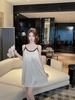 Summer New Ice Silk Sexy Nightgown Women's Thin Comfortable Suspender Nightgown Loungewear Two-piece Set with Chest Pad
