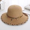 Wide Brim Folding Straw Hats Spring Summer Women's Sun Hat Bohemian Beaded Strap Straw Hat  Outdoor