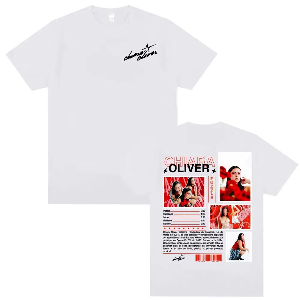 Camiseta de Tour del Álbum Puzzle de la Cantante Chiara Oliver Unisex Ropa para Mujer Moda Estética Camisetas Casuales Cuello Redondo Camiseta de Algodón