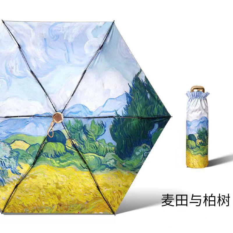 New UV protection sun umbrella flat 60% portable small sunscreen parasol oil painting female folding umbrella dual purpose