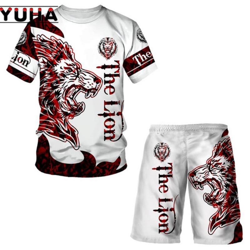 

2025 Шорты с принтом, мужской комплект из 2 предметов, винтажная футболка из 2 предметов с круглым вырезом и 3D-принтом, модная мужская спортивная одежда 5XL