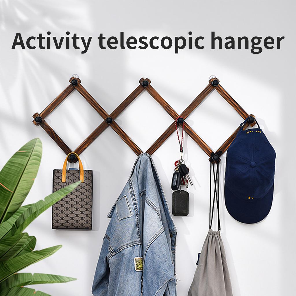 Expandable Wooden Coat Rack Wall Mount Hanger with Pegs for Hats and Mugs Space Saving Baseball Caps Organizer