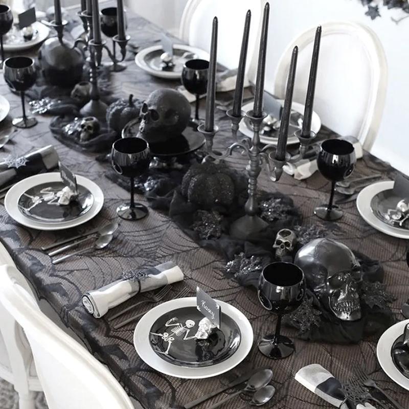 1Pc Halloween Horror Prop Polyester DIY Spider Web Black Table Cloth Lace Tablecloth Home Decor