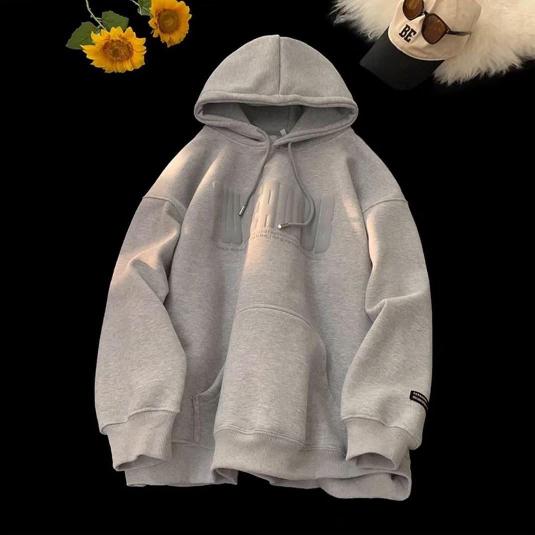 Мужская толстовка с капюшоном в стиле ретро American Letter, утолщенная повседневная куртка для осени/зимы XL