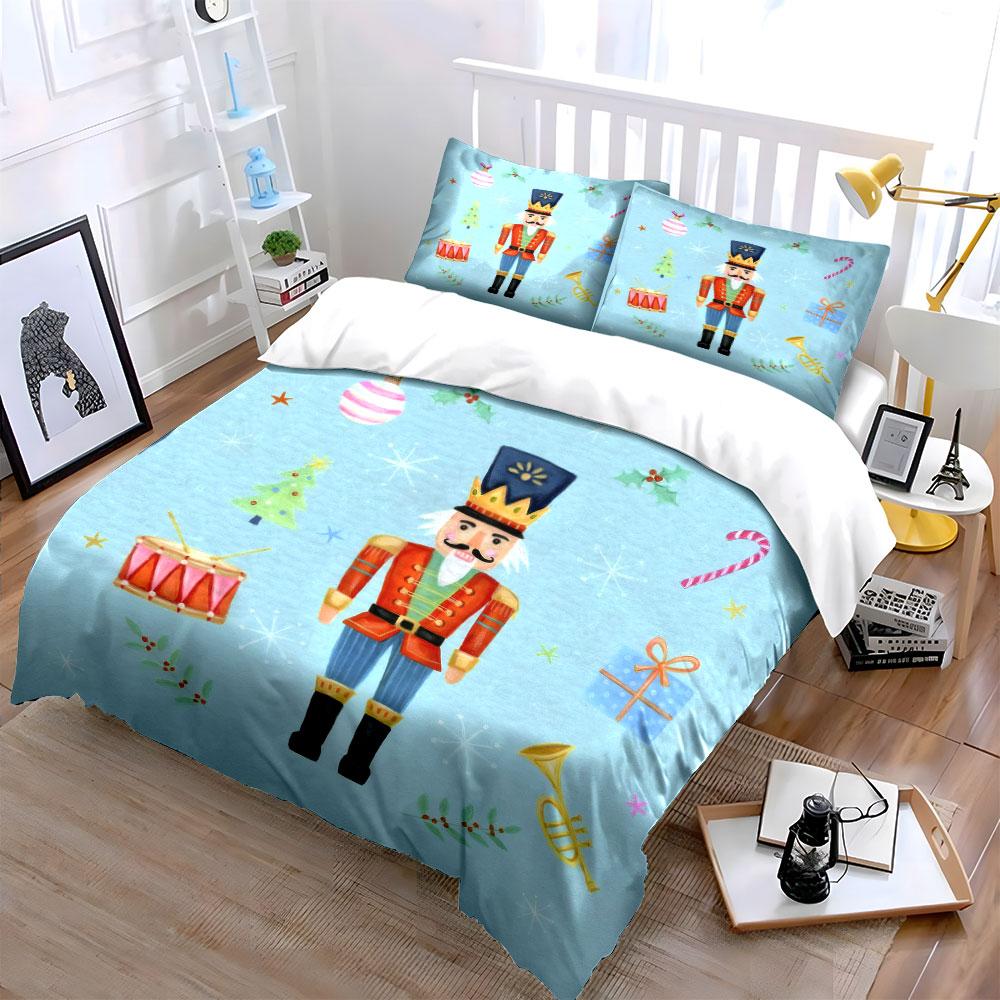 Nutcracker Christmas Pattern Bedding Duvet Cover Set (1*Duvet Cover 2*Pillowcases, without duvet insert)