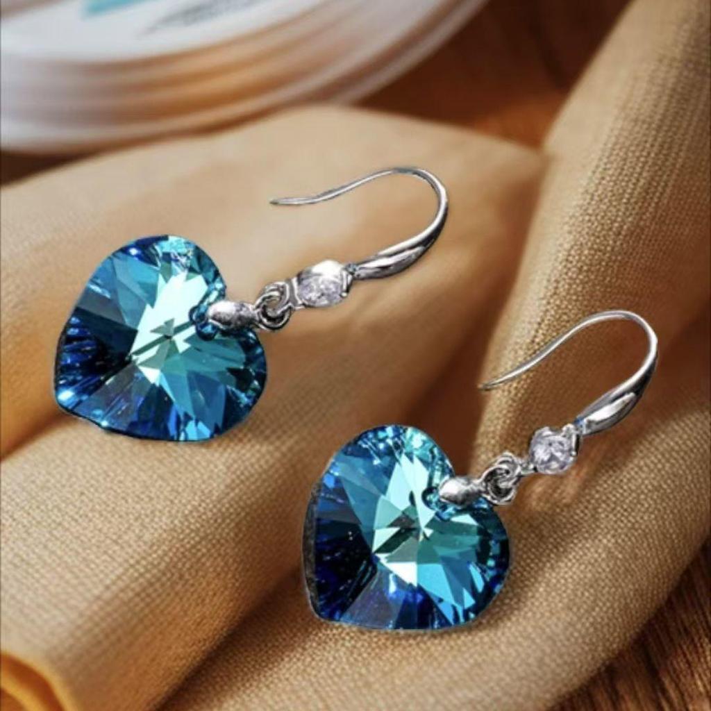 Orecchini Pendenti Trendy S925 Argento Sterling Cuore Blu Cristallo 2025 per Donna - Lusso Leggero & Versatili, Super Brillanti.