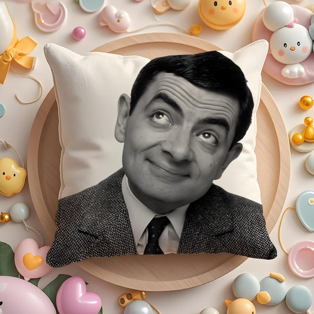 Federa Cuscino Mr B-Bean-N Morbido Tessuto Peluche Copricuscino Stampato Double-Sided Caldo Cuscino per Divano Invernale