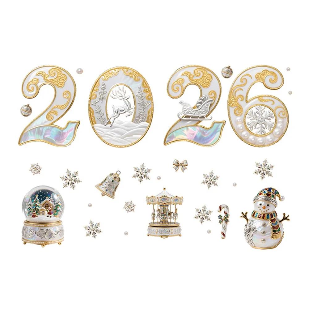 Multicolor 2026 3D Number Stickers Xmas Tree Bell Cartoon Santa Window Stickers DIY Accessories Glass Sticker