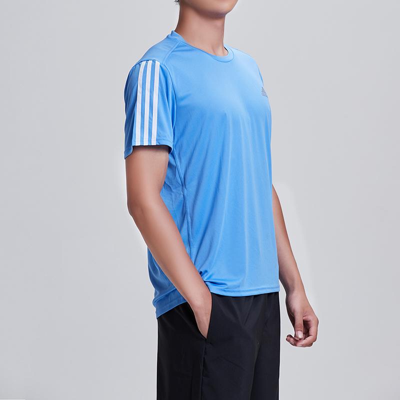 Adidas Striped Sports Training Breathable Short Sleeve T-Shirt Men Tops Blue EK2857