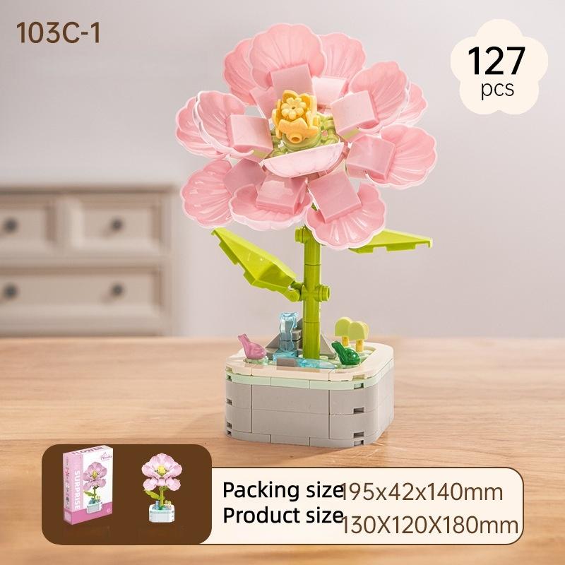 Cartoon Flower Building Blocks, Children's Educational Toys, Birthday Gifts for Boys and Girls, Camellia and Sunflower Model