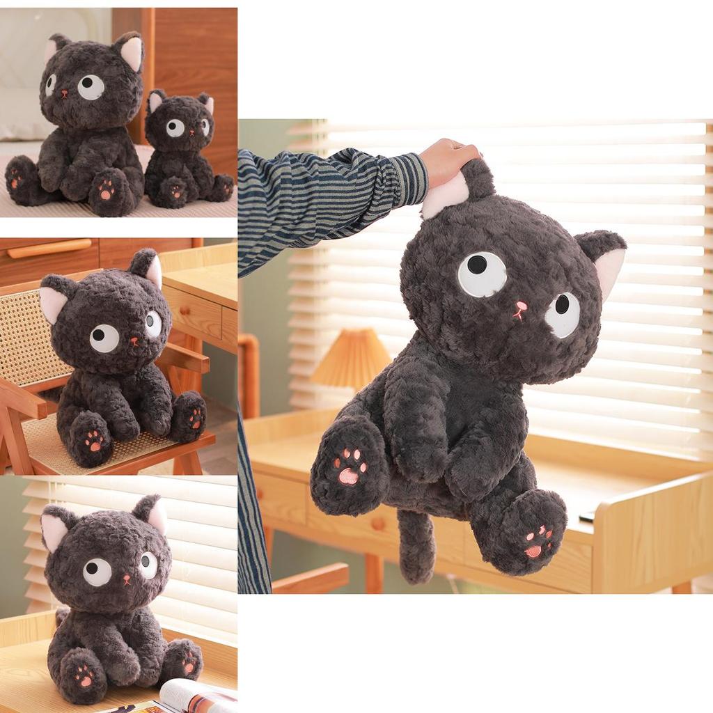 Cute Black Cat Plush Toy With Short Pile Fur For Girls Birthday Gift