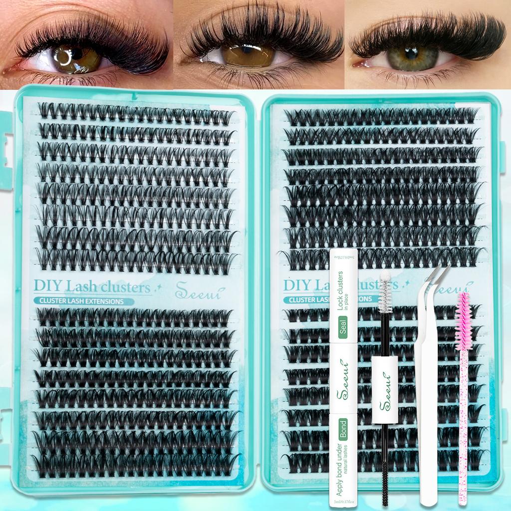 SEEUI DIY Cluster-Wimpern-Set Einzelwimpern 3D-Kunst Nerz-Wimpern Wispy Wimpernverlängerungs-Set mit Kleber & Versiegelung Wimpernpinzette
