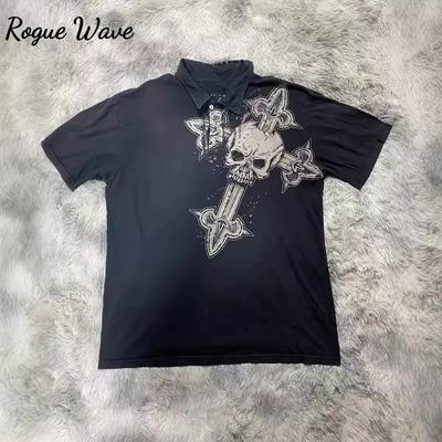 RogueWave Street Style Women Tops Short Sleeve Retro Gothic Style Haute Highend Design Stamp Duty Y2k Punk Style