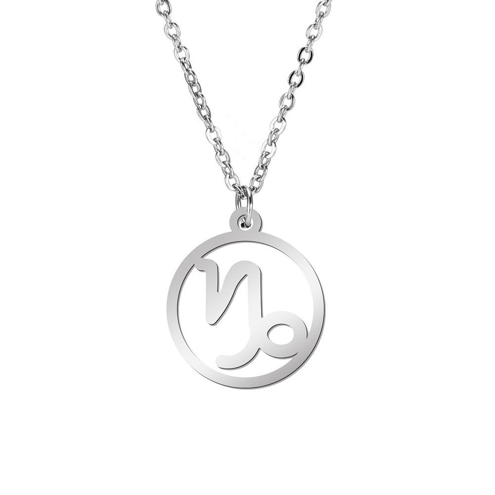 Lemegeton Zodiac Women's Necklace 12 Constellations Stainless Steel Pendant Choke Astrology Aries Leo Ring Jewelry Birthday Gift