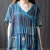 Summer Retro Loose Women's Cotton and Linen Plaid Dress