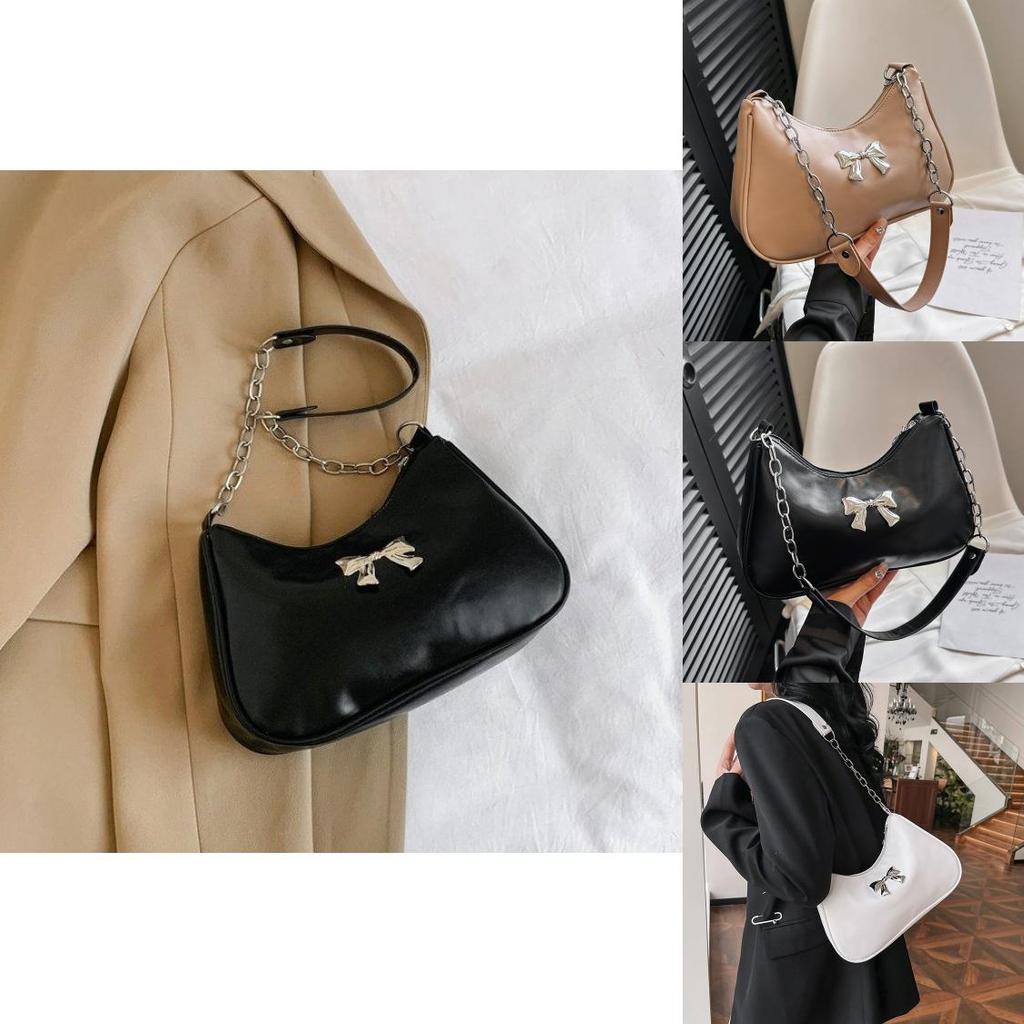 Stylish Small Women's Bow Knot Shoulder Bag Casual Crossbody Purse In White Black Khaki