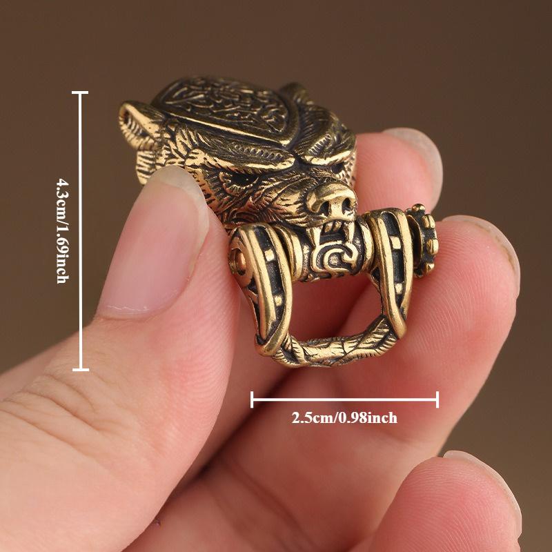 1pc Pure Brass Domineering Leopard Car Keychain Creative Retro Chinese Style Male Tide Motorbike Key Chain Charm Car Ornament