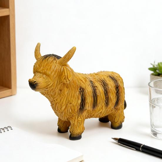 Lighted Highland Cow Statue Resin Animal Sculpture with LED Lights Rustic Light-up Highland Cow Figurine for Porch Garden Lawn