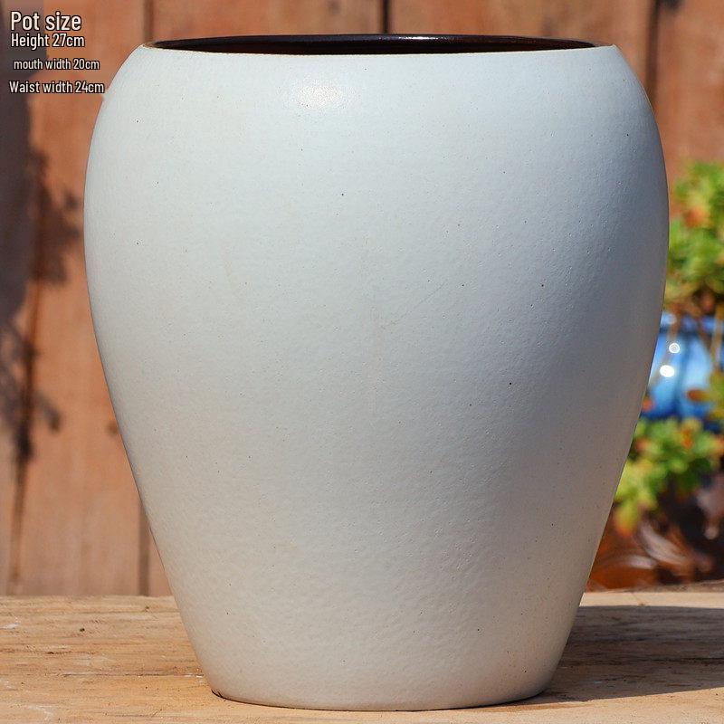 Handgefertigter weißer Grobkeramik-Blumentopf im europäischen Stil für Grünpflanzen, Rosen, Hortensien und Sukkulenten