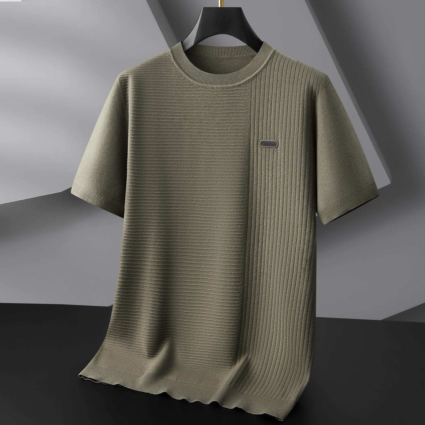 

2025 Men s Autumn Loose Knit Round Neck Short Sleeve Top 8XL ліс зелений колір