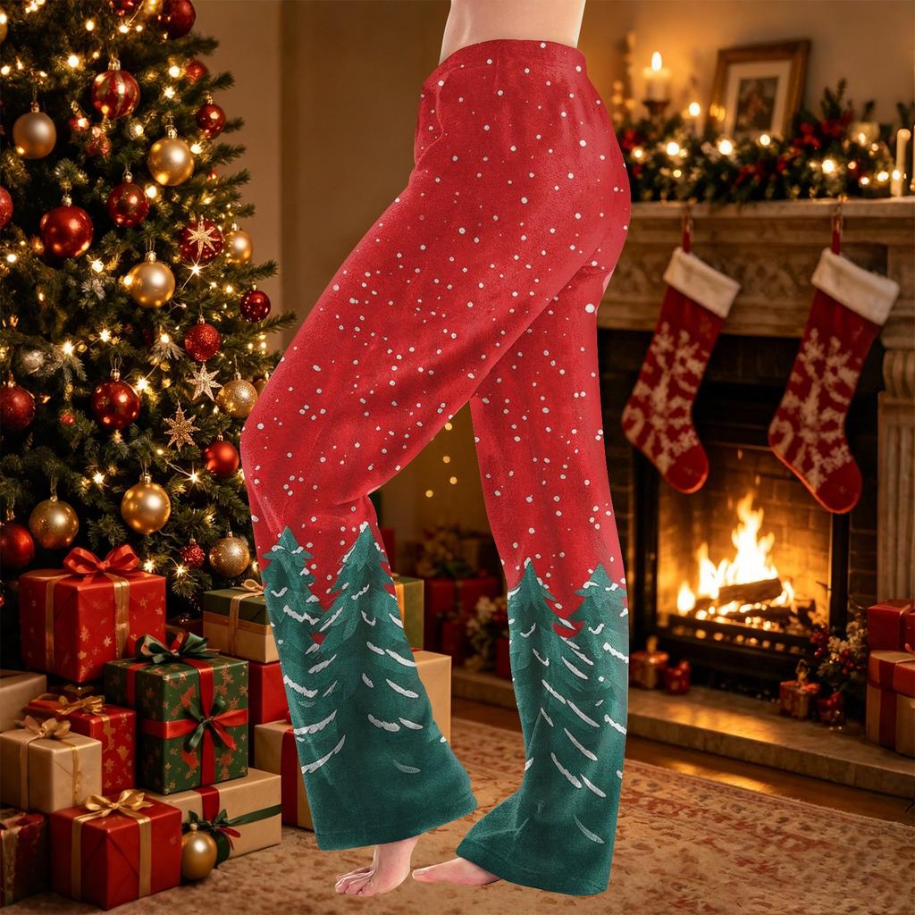 Women's Christmas Print Pants, Casual Plush Home Pajama Bottoms for Women