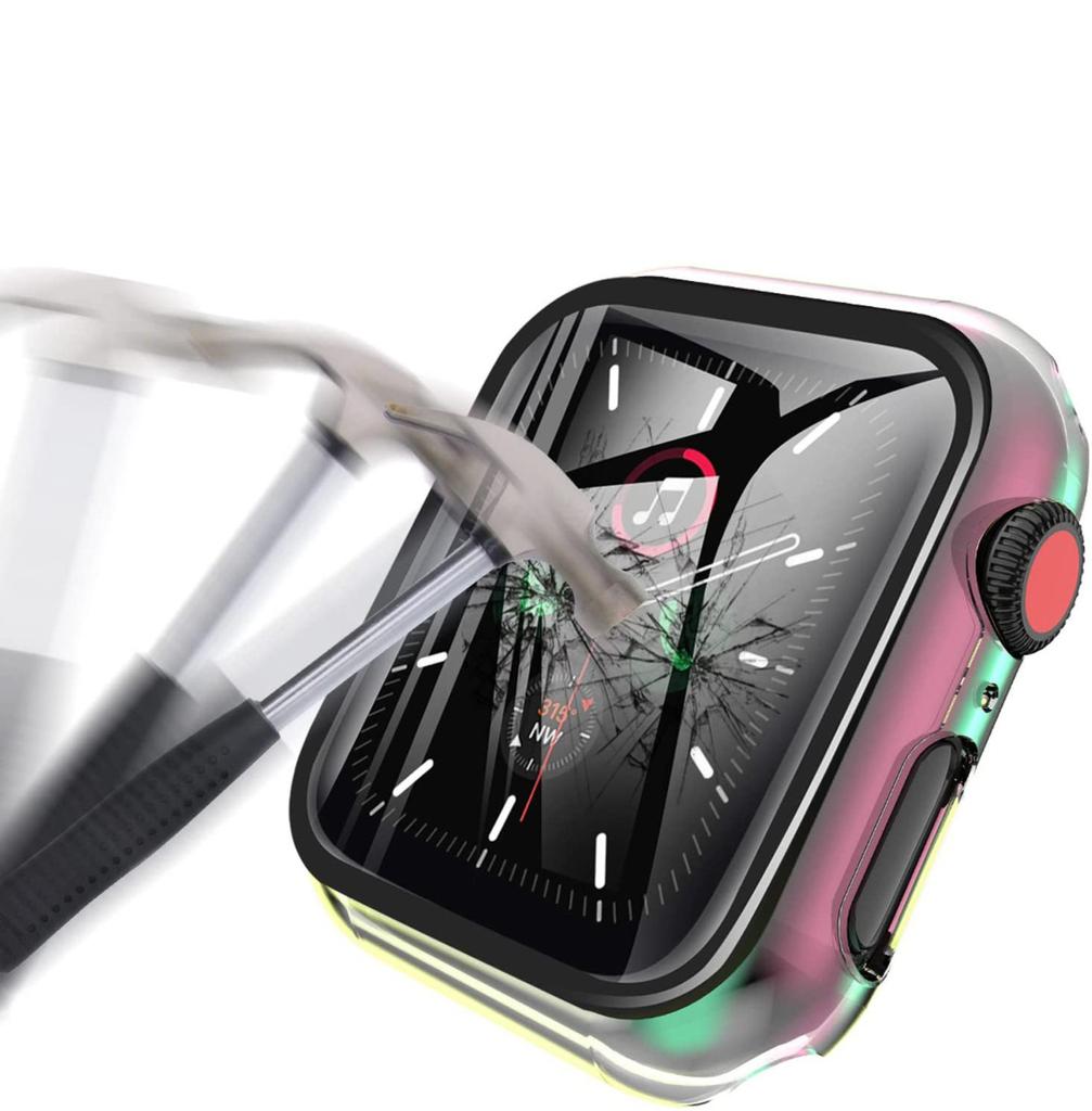 NEW PC Colorful Watch Case Built-in Tempered Glass for Apple Watch 45mm 40mm 44mm 41mm IWatch Series 9 8 7 6 SE 5 Coverage Cover