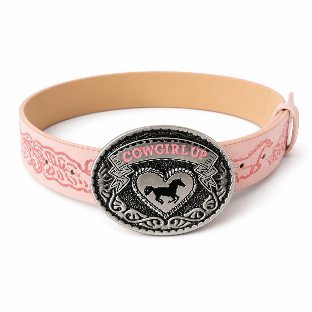 Luxury Design Western Cowgirl Belt COWGIRL UP Heart Horse Buckle Waistband  for Women Spice Girls 110cm розовый
