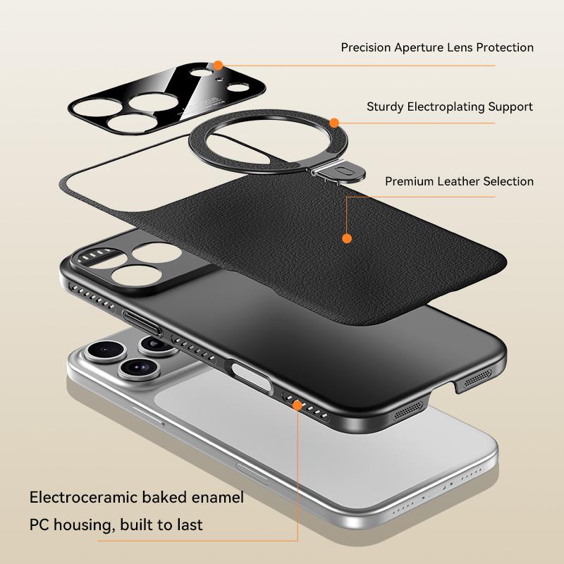 360 Rotatable Heat Dissipation Vegan Leather Case For iPhone 17 Air 16 Pro Max 15 14 Stand Cover Magnetic Shell New Arrival