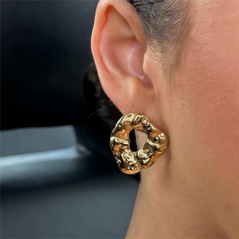 

ins Titanium Steel Stud Earrings Niche Premium Folded 18k Gold Stainless Steel Earrings