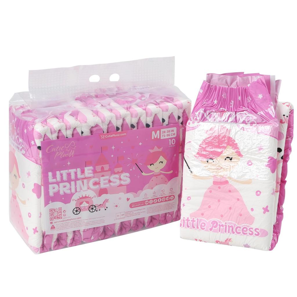 CutiePlusU Adult Diaper Set (10-Count) with Labels, Maximum Nighttime Absorbency - Princess (M, Size 71-96cm)