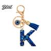 Keychain Charm Blue Series Pendant Initial Letter Key Chain with Eyes Pendant Tassel