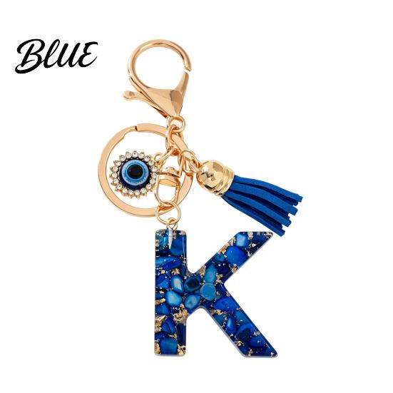 Keychain Charm Blue Series Pendant Initial Letter Key Chain with Eyes Pendant Tassel