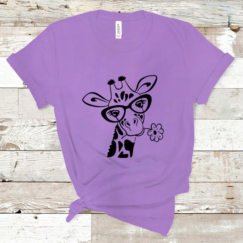 Cute Giraffe Pattern Printed T-Shirt Women's Summer Fashion Giraffe Loose T-Shirt Top