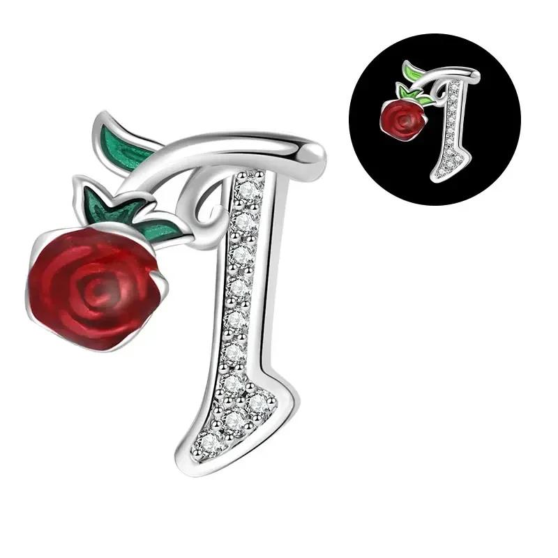 Copper 26 Letter A-Z Red Rose Charms Luminous Bead Fits Genuine Bracelets Do-It-Yourself Beautiful Jewellery Beautiful Gift For Women