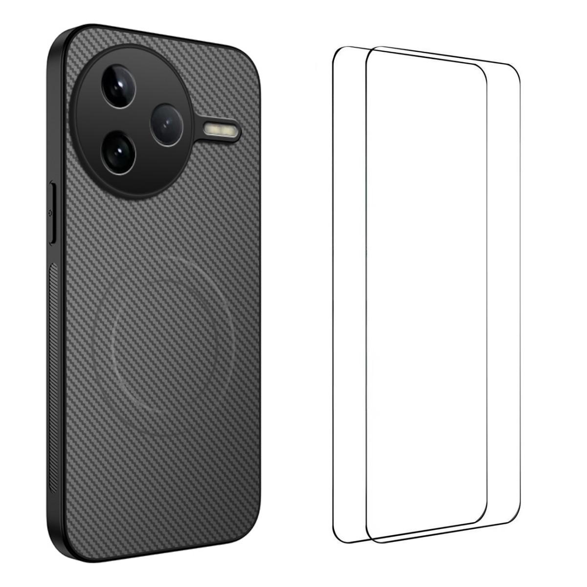 

Магнитный чехол для Xiaomi Poco F7 Pro 5G/Xiaomi Redmi K80 5G серии WANLONFENG TQ1 с текстурой углеродного волокна, ПК ТПУ чехол для телефона с 2 шт. защитных пленок Grey