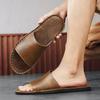 Fashion Men Ultra Fiber Leather Slippers Man Breathable Slippers Beach Half Shoe Comfortable Walking Sandals Simple Outdoor Slides Shoes