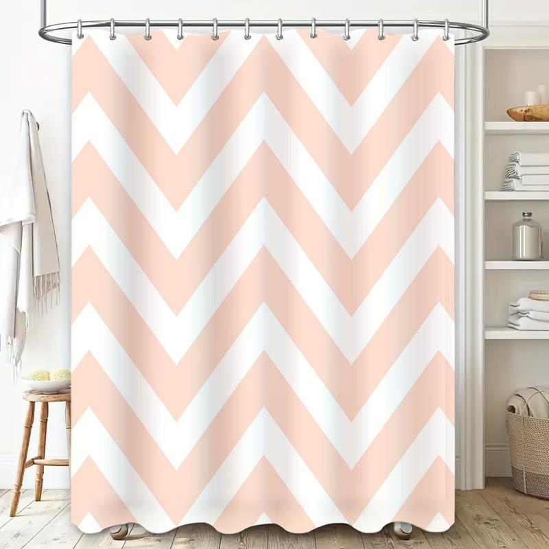 Modern Chevron Shower Curtain Waterproof Washable Bath Decor Pink White Striped Shower Panels Home Decoration